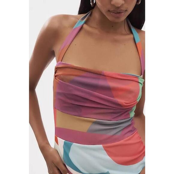 Anthropologie Square Neck Halter Midi Bodycon Dress Sleeveless Size L Pink - Picture 4 of 5